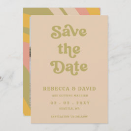 Retro Groovy 70er Niedlich Green Foto Hochzeit Save The Date