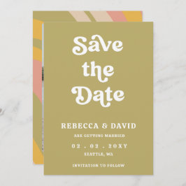 Retro Groovy 70er Niedlich Green Foto Hochzeit Save The Date