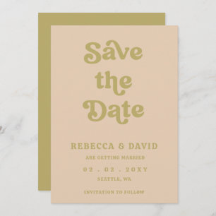 Retro Groovy 70er Niedlich Green Wedding Save The Date