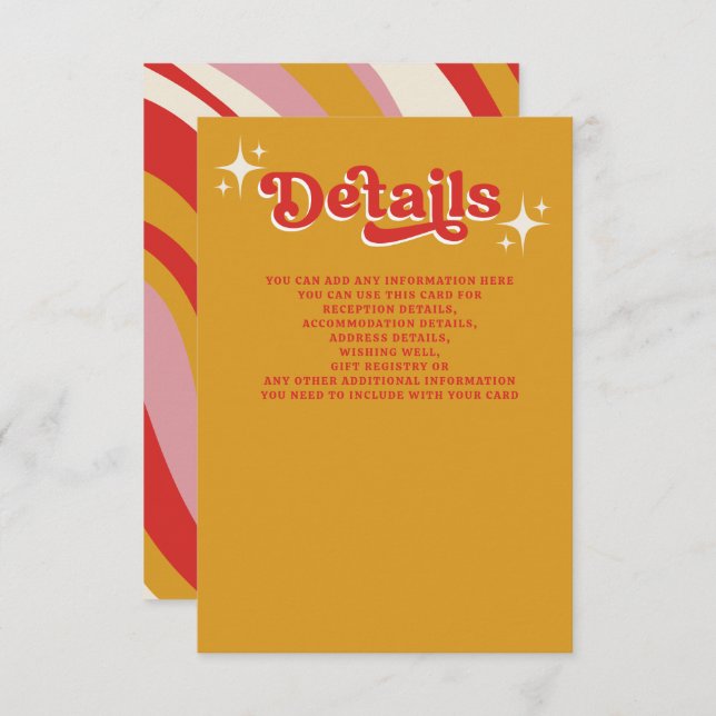 Retro Groovy 70er Niedlich Ivory Orange Red Weddin Begleitkarte (Vorne/Hinten)