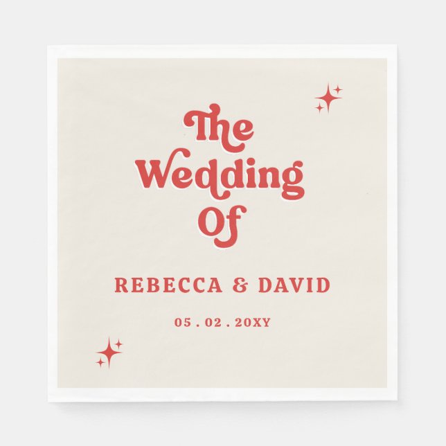 Retro Groovy 70er Niedlich Ivory Red Wedding Serviette (Vorderseite)