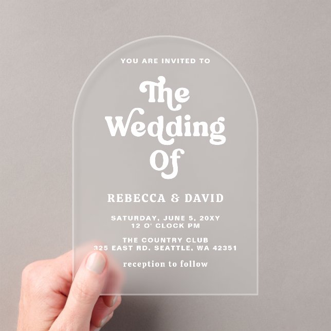 Retro Groovy 70er Niedlich Rosa Gelbe Hochzeit Acryleinladungen (Insitu (Handheld))