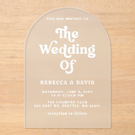 Retro Groovy 70er Niedlich Rosa Gelbe Hochzeit Acryleinladungen