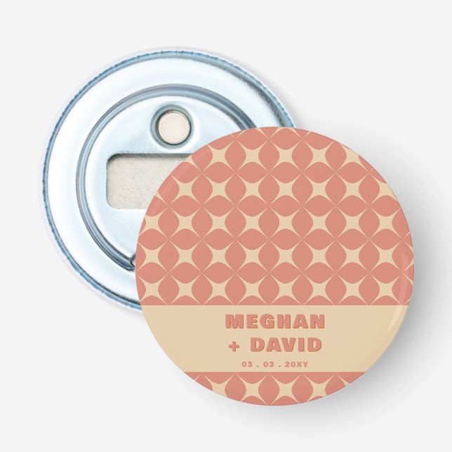 Retro Groovy 70er Pattern Boho Terracotta Wedding Flaschenöffner (Vorderseite)