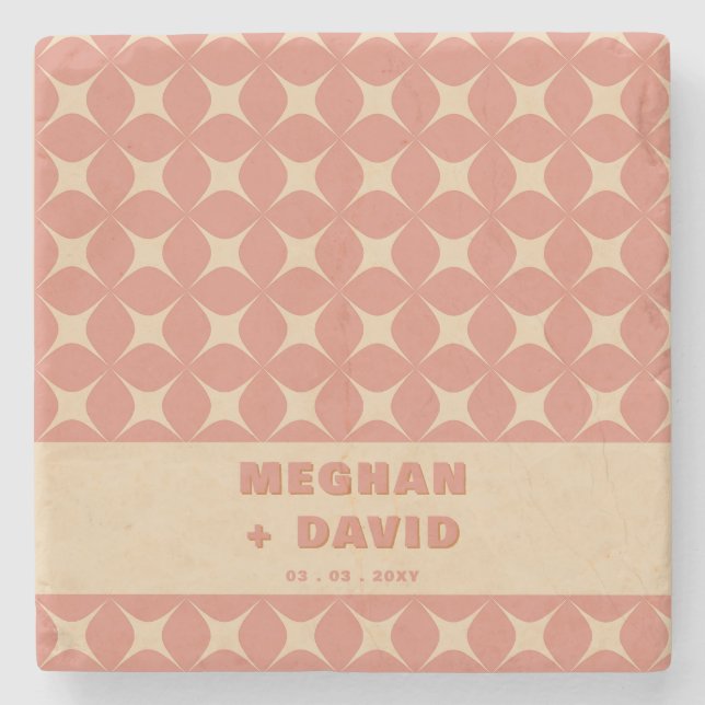 Retro Groovy 70er Pattern Boho Terracotta Wedding Steinuntersetzer (Vorderseite)