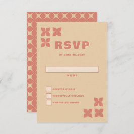 Retro Groovy 70er Pattern Terracotta Wedding RSVP Karte