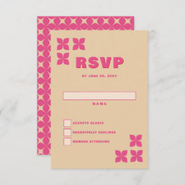 Retro Groovy 70er Pink Beige Wedding RSVP Karte