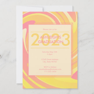 Retro Groovy 70er Pink + Gelb Abstrakte Wirbel Einladung