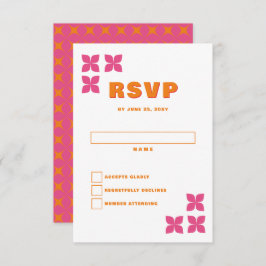 Retro Groovy 70er Pink Orange Wedding RSVP Karte