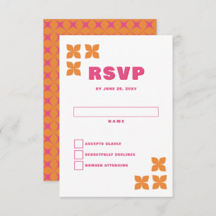 Retro Groovy 70er Pink Orange Wedding RSVP Karte