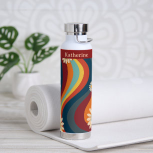 Retro Groovy 70er Regenbogen Gänseblümchen Benutze Trinkflasche