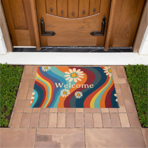 Retro Groovy 70er Regenbogen Gänseblümchen Fußmatte