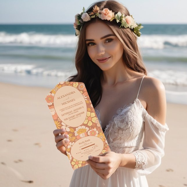 Retro Groovy 70er Themed Mutes Hochzeit All In One Einladung (Von Creator hochgeladen)