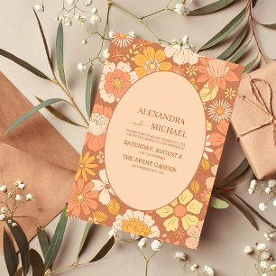 Retro Groovy 70er Themed Mutes Hochzeit Einladung