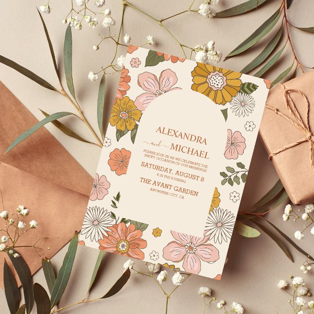 Retro Groovy 70er Themed Mutes Hochzeit Einladung (Von Creator hochgeladen)