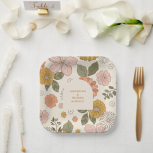 Retro Groovy 70er Themed Mutes Hochzeit Pappteller