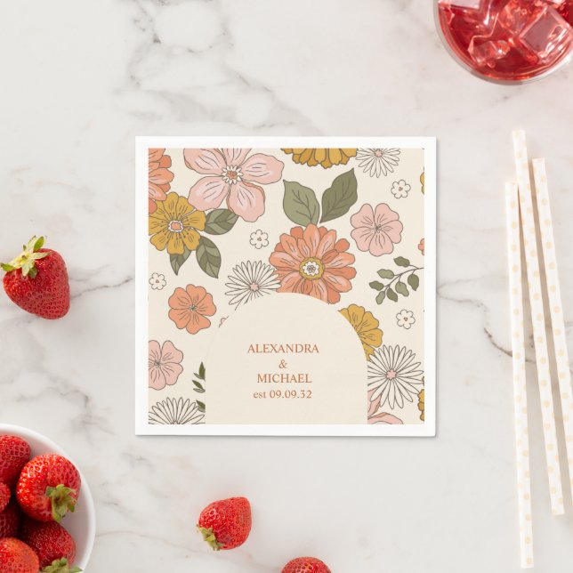 Retro Groovy 70er Themed Mutes Hochzeit Serviette (Beispiel)