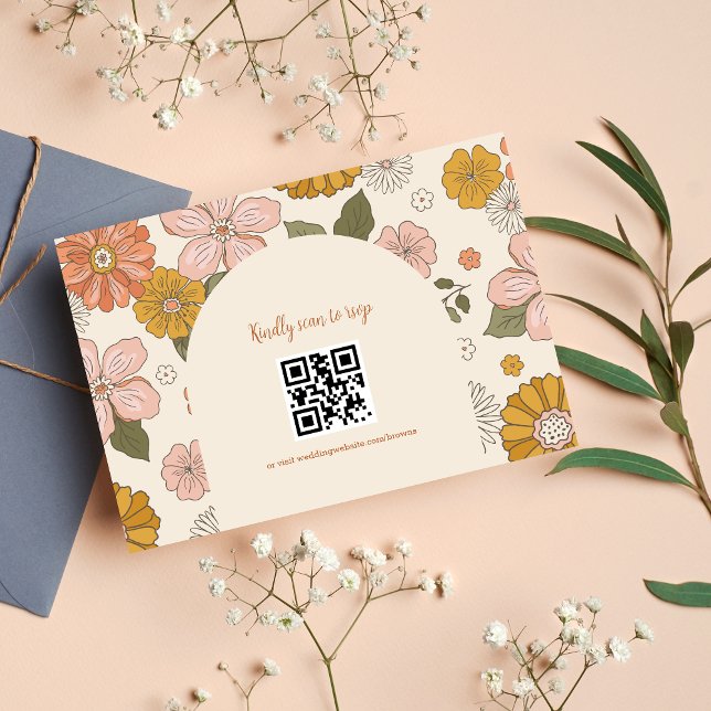 Retro Groovy 70er Themed Mutes Tones Wedding RSVP (Von Creator hochgeladen)