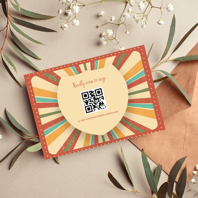 Retro Groovy 70er Themed Mutes Tones Wedding RSVP (Von Creator hochgeladen)