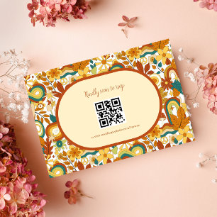 Retro Groovy 70er Themed Mutes Tones Wedding RSVP Karte
