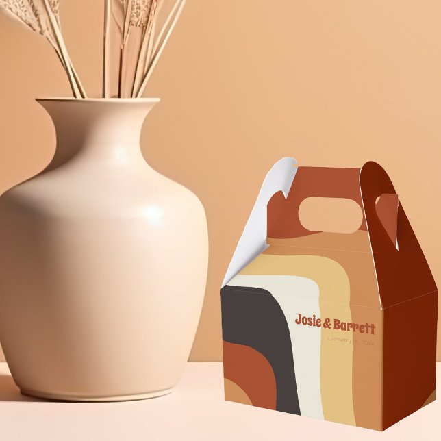 Retro Groovy 70er Wavy Orange Brown Funky Wedding Geschenkschachtel (Von Creator hochgeladen)