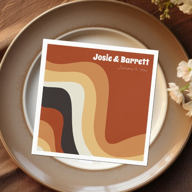 Retro Groovy 70er Wavy Orange Brown Funky Wedding Serviette (Von Creator hochgeladen)