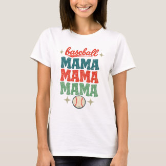 Retro Groovy 70s Baseball Mama Stacked Text T-Shirt