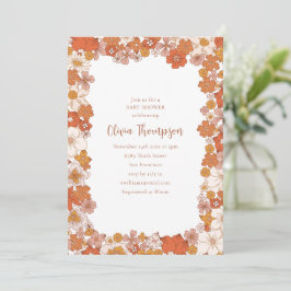 Retro Groovy 70s Floral Orange Baby Shower Einladung