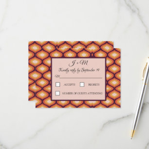 Retro Groovy 70's Orange Wedding RSVP Karte