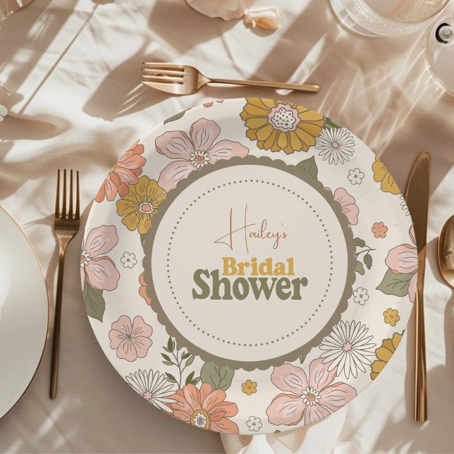 Retro Groovy 70's Themed Bridal Runder Aufkleber (Von Creator hochgeladen)