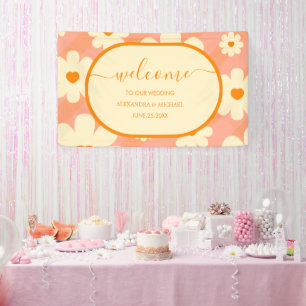 Retro Groovy 70's Themed Mute Tones Wedding Banne Banner