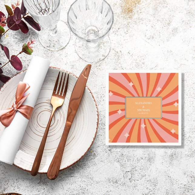 Retro Groovy 70's Themed Mutes Tones Wedding Napki Serviette (Von Creator hochgeladen)