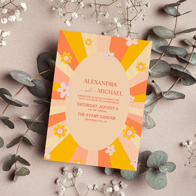 Retro Groovy 70's Themed Orange Gelbe Hochzeit Einladung (Von Creator hochgeladen)