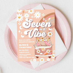 Retro Groovy 7. Geburtstagseinladung Einladung