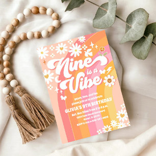 Retro Groovy 9. Geburtstagseinladung Einladung