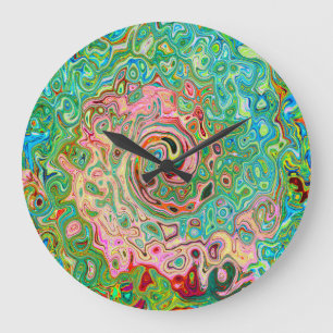 Retro Groovy Abstrakt Bunt Regenbogen Wirbel Große Wanduhr