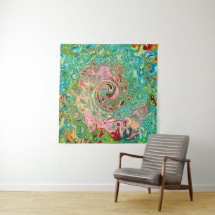 Retro Groovy Abstrakt Bunt Regenbogen Wirbel Wandteppich