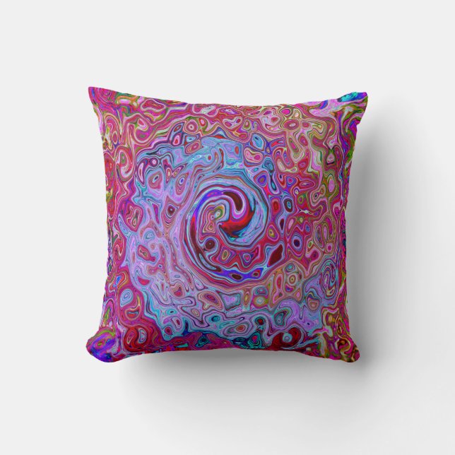 Retro Groovy Abstrakt Lavender und Magenta Swirl Kissen (Vorderseite)
