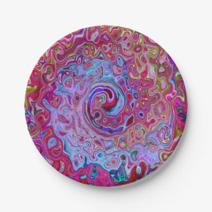 Retro Groovy Abstrakt Lavender und Magenta Swirl Pappteller
