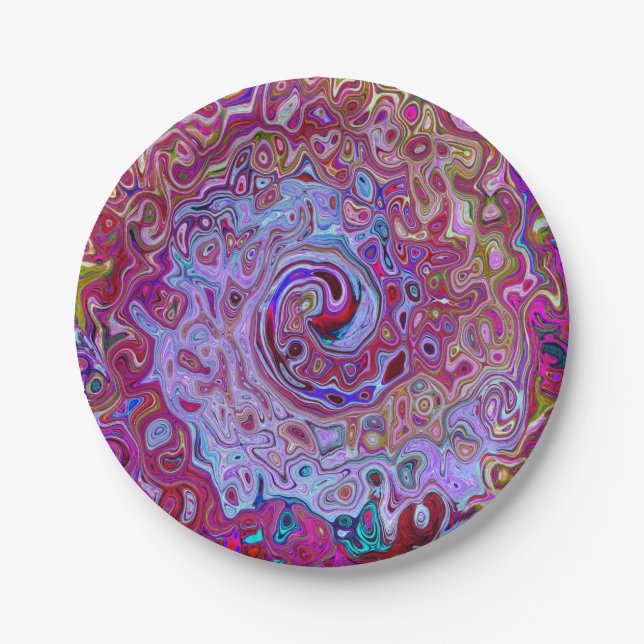 Retro Groovy Abstrakt Lavender und Magenta Swirl Pappteller (Vorderseite)