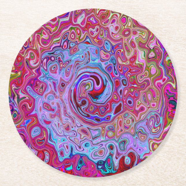Retro Groovy Abstrakt Lavender und Magenta Swirl Runder Pappuntersetzer (Vorderseite)