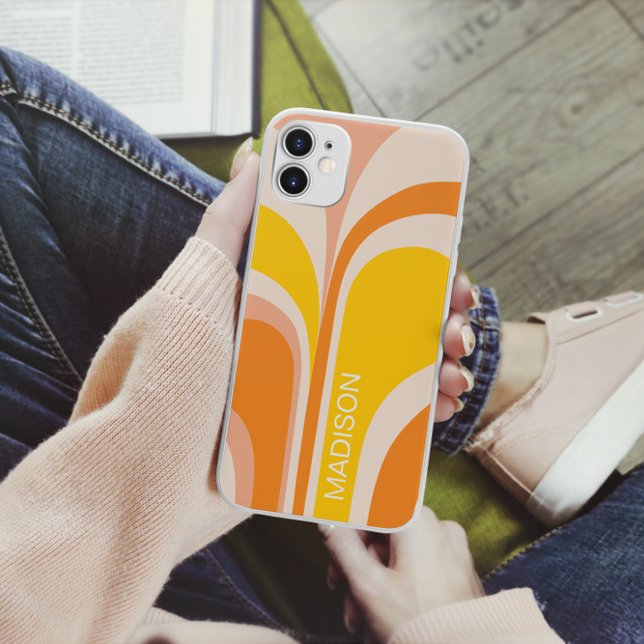 Retro Groovy Abstrakt Peach Orange Yellow Name Case-Mate iPhone Hülle (Von Creator hochgeladen)