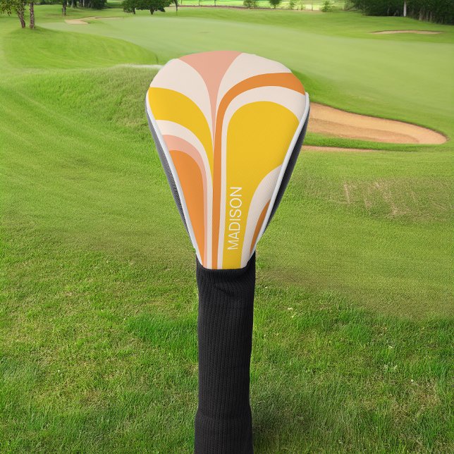 Retro Groovy Abstrakt Peach Orange Yellow Name Golf Headcover (Von Creator hochgeladen)