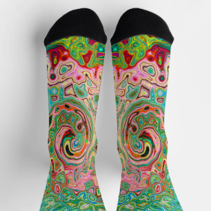 Retro Groovy Abstrakter Bunter Regenbogenwirbel Socken