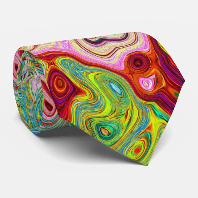 Retro Groovy Abstrakter Regenbogenwirbel Krawatte (Gerollt)