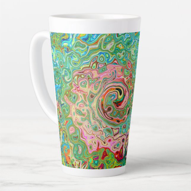 Retro Groovy Abstrakter Regenbogenwirbel Milchtasse (Linke Ecke)