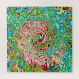 Retro Groovy Abstrakter Regenbogenwirbel Puzzle