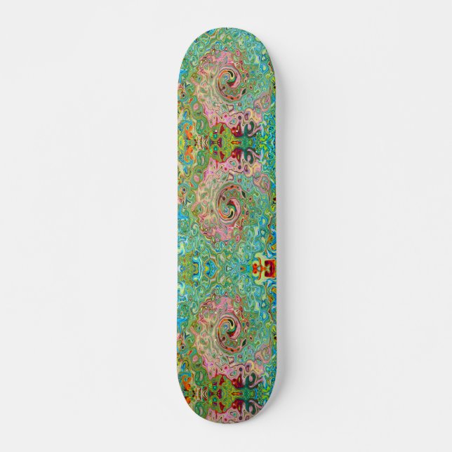 Retro Groovy Abstrakter Regenbogenwirbel Skateboard (Vorne)