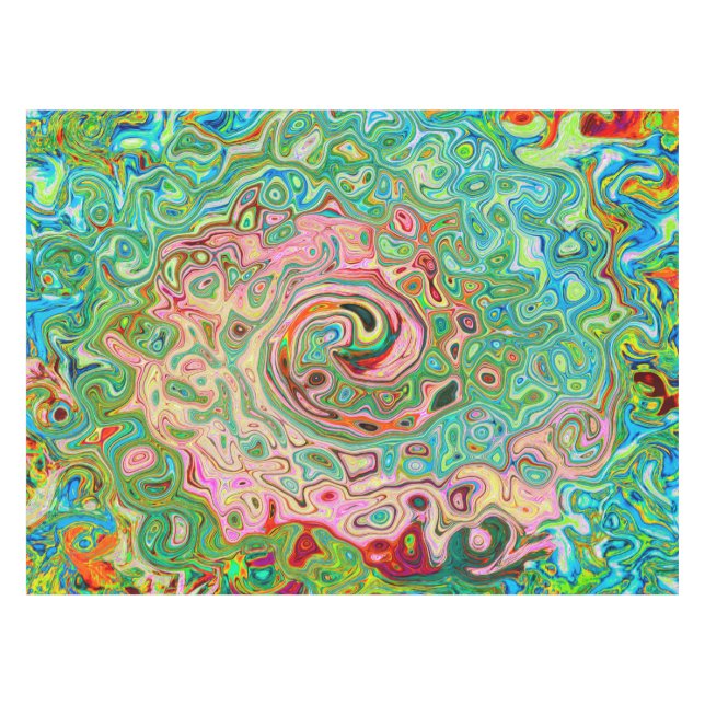 Retro Groovy Abstrakter Regenbogenwirbel Tischdecke (Vorderseite (Horizontal))