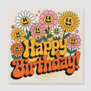 Retro Groovy Alles Gute zum Geburtstag Florales De Magnetkarte